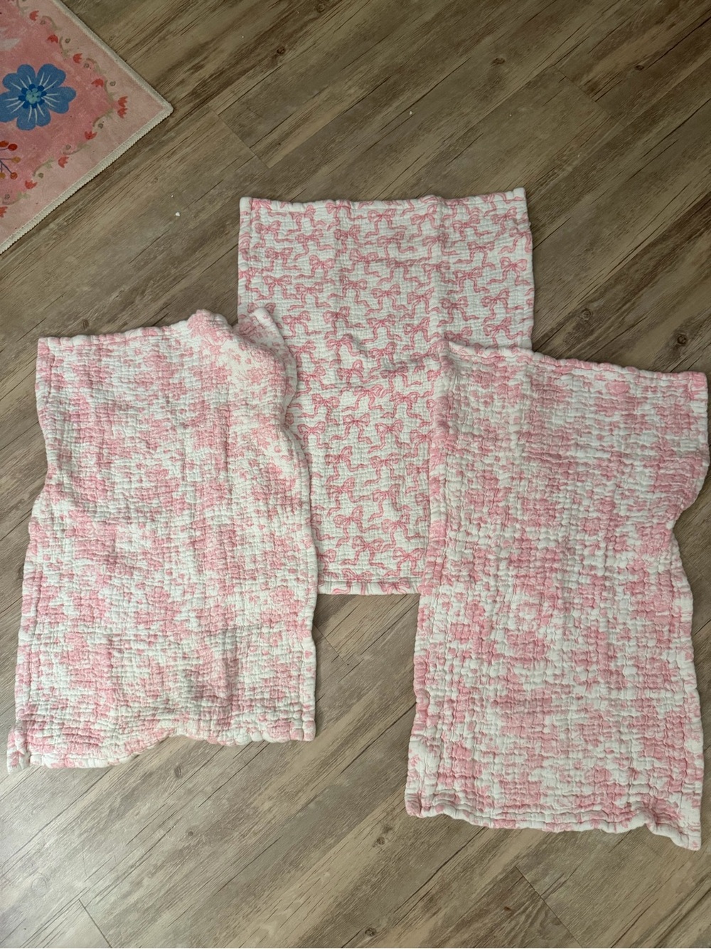 Pink and White Textured 3 kitchen towels - Soft Quilted Look
